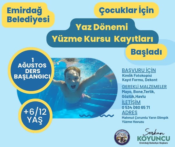 Emirdağ Belediyesi'nin Yaz Yüzme Kursları Çocuklara Neşe Kaynağı Oluyor